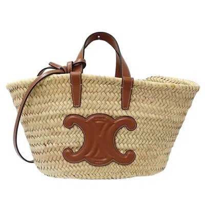 Pre-owned Celine Beige Brown Raffia Handbag Shoulder Bag ()