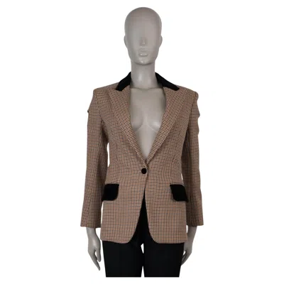 Pre-owned Celine Beige Brown Wool 2011 Houndstooth Tweed Blazer Jacket 36 Xs