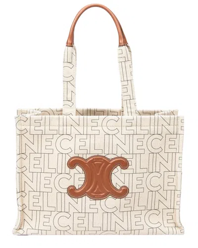 Celine Beige Canvas Large Triomphe Cabas (authentic Pre-loved) In White