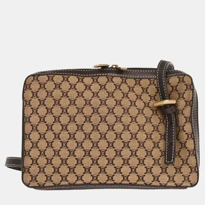 Pre-owned Celine Beige Canvas Macadam Shoulder Bag In Sand
