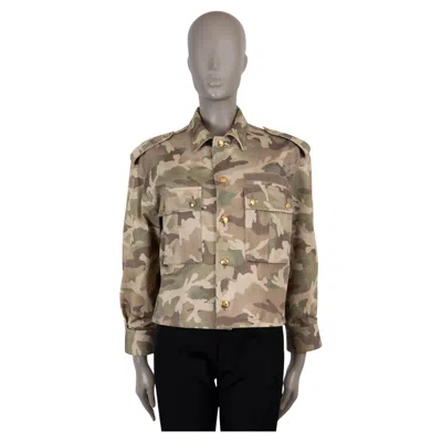 Pre-owned Celine Beige Cotton 2023 Camouflage Cropped Military Jacket 38 S In Brown