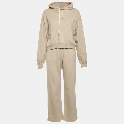 Pre-owned Celine Beige Cotton Knit Logo Detail Hoodie And Joggers Set M/l In Sand