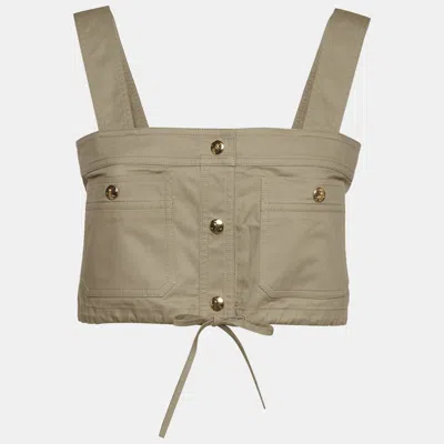 Pre-owned Celine Beige Cotton Sleeveless Drawstring Crop Top M