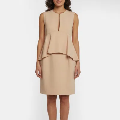 Pre-owned Celine Beige Crepe Mini Peplum Dress M In Sand