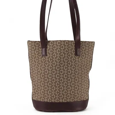 Pre-owned Celine Beige Dark Brown Canvas Leather Tote Bag ()