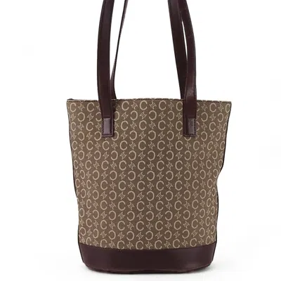 Pre-owned Celine Beige Dark Brown Canvas Leather Tote Bag () In Multi