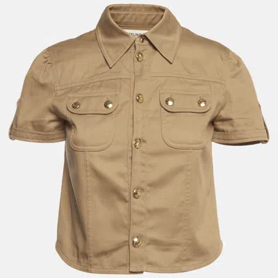 Pre-owned Celine Beige Gabardine Button Down Cropped Utility Shirt S