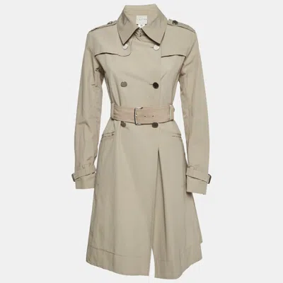 Pre-owned Celine Beige Gabardine Double Breasted Trench Coat M In Sand
