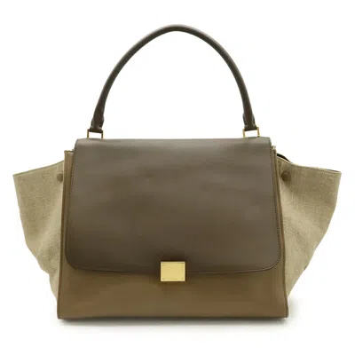 Pre-owned Celine Beige Gray Leather Canvas Handbag Shoulder Bag ()