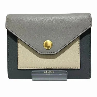 Pre-owned Celine Beige Gray Leather Wallet (tri-fold) () In Beige, Gray