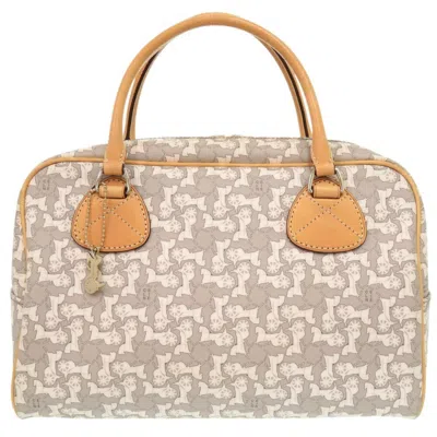 Pre-owned Celine Beige Gray White Pvc Leather Boston Bag Handbag () In Beige, Gray, White