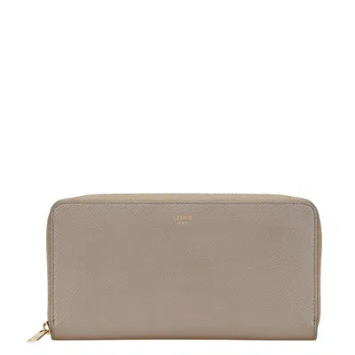 Pre-owned Celine Beige Grayish Leather Long Wallet (bi-fold) ()
