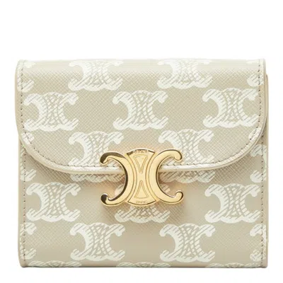 Pre-owned Celine Beige Ivory Pvc Leather Wallet (tri-fold) () In Multi