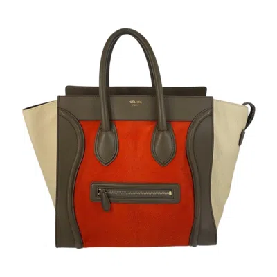 Pre-owned Celine Beige Khaki Orange Leather Handbag Tote Bag ()