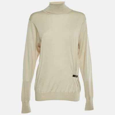 Pre-owned Celine Beige Knitted Turtleneck Sweater L In Sand