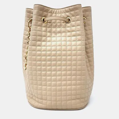 Pre-owned Celine Beige Leather C Charm Small Backpack In Sand