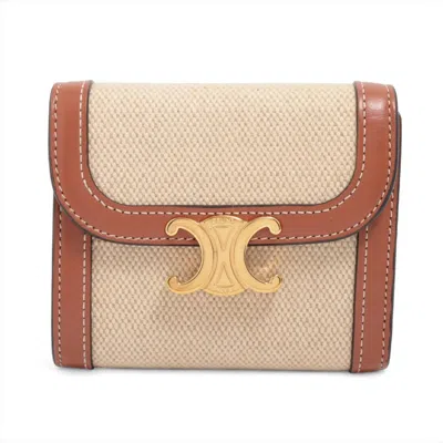 Pre-owned Celine Beige Leather Canvas Wallet (tri-fold) () In Sand