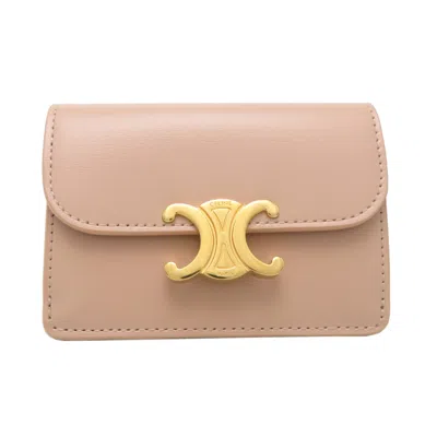 Pre-owned Celine Beige Leather Card Wallet () In Sand