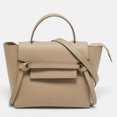 Pre-owned Celine Beige Leather Micro Belt Top Handle Bag In Sand