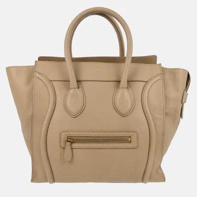 Pre-owned Celine Beige Leather Mini Luggage Tote Bag In Sand