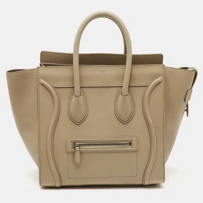 Pre-owned Celine Beige Leather Mini Luggage Tote In Sand