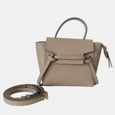 Pre-owned Celine Beige Leather Pico Belt Satchel Bag In Sand