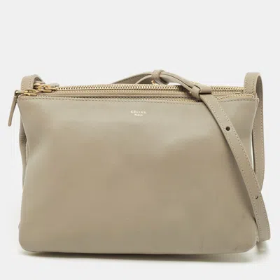 Pre-owned Celine Beige Leather Small Trio Crossbody Bag In Sand