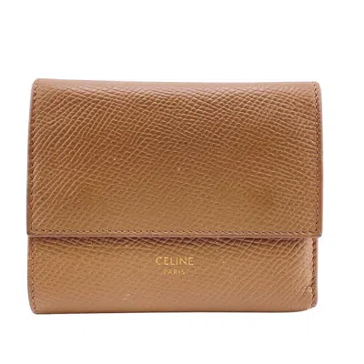 Pre-owned Celine Beige Leather Wallet (tri-fold) () In Sand