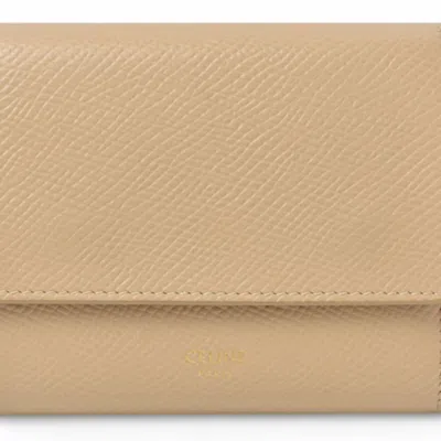 Pre-owned Celine Beige Leather Wallet (tri-fold) () In Sand