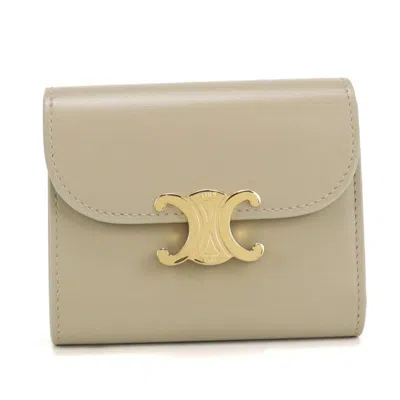 Pre-owned Celine Beige Leather Wallet (tri-fold) () In Sand