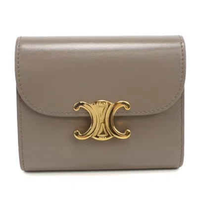 Pre-owned Celine Beige Leather Wallet (tri-fold) () In Sand