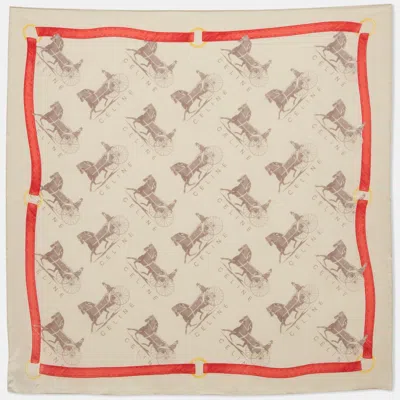 Pre-owned Celine Beige Logo Print Silk Square Scarf