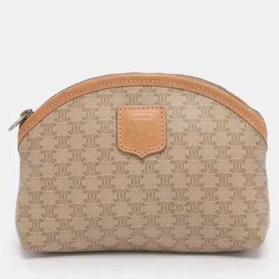 Pre-owned Celine Beige Macadam Canvas Pouch Clutch In Sand