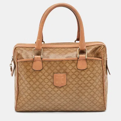 Pre-owned Celine Beige Macadam Coated Canvas And Leather Boston Bag In Sand
