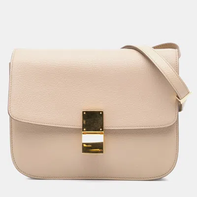 Pre-owned Celine Beige Medium Calfskin Classic Box Shoulder Bag In Sand