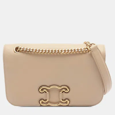 Pre-owned Celine Beige Medium Leather Triomphe Frame Crossbody