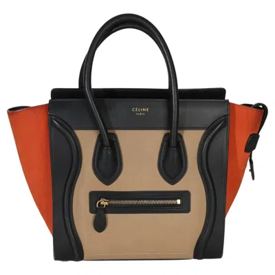 Pre-owned Celine Beige Multicolor Drummed Calfskin Nubuck Nano Luggage Tote In Brown