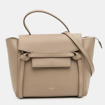 Pre-owned Celine Beige Nano Grained Calfskin Belt Bag In Sand
