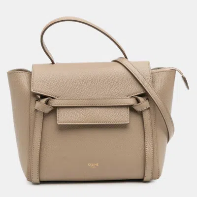 Pre-owned Celine Beige Nano Grained Calfskin Belt Bag In Sand
