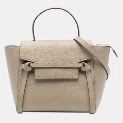 Pre-owned Celine Beige Nano Grained Calfskin Belt Bag In Sand