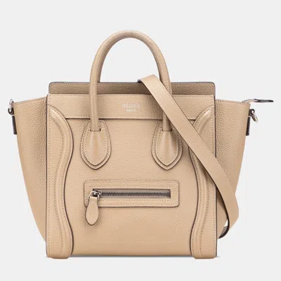 Pre-owned Celine Beige Nano Leather Luggage Tote In Sand