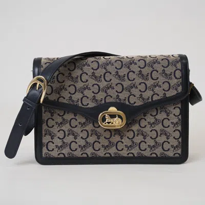 Pre-owned Celine Beige Navy Canvas Leather Shoulder Bag () In Beige, Navy