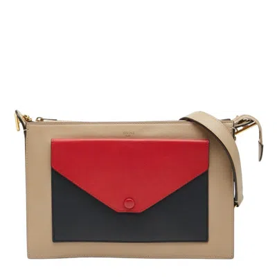 Pre-owned Celine Beige Navy Red Color Leather Shoulder Bag ()
