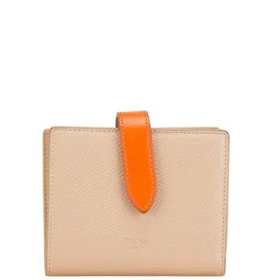 Pre-owned Celine Beige Orange Leather Wallet (bi-fold) ()