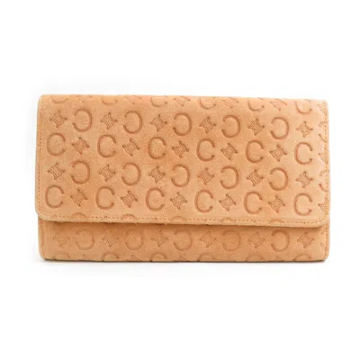 Pre-owned Celine Beige Orange Suede Long Wallet (bi-fold) () In Multi