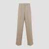 Celine Beige Pleated Cotton And Wool Pants In Green