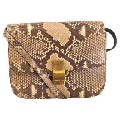 Pre-owned Celine Beige Python Classic Medium Shoulder Bag In Brown