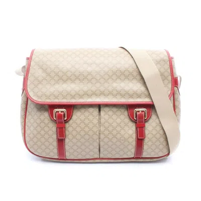 Pre-owned Celine Beige Red Color Coated Canvas Leather Handbag Shoulder Bag () In Multi