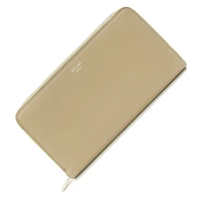 Pre-owned Celine Beige Red Color Leather Long Wallet (bi-fold) () In Multi