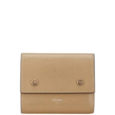 Pre-owned Celine Beige Red Color Leather Wallet (tri-fold) ()